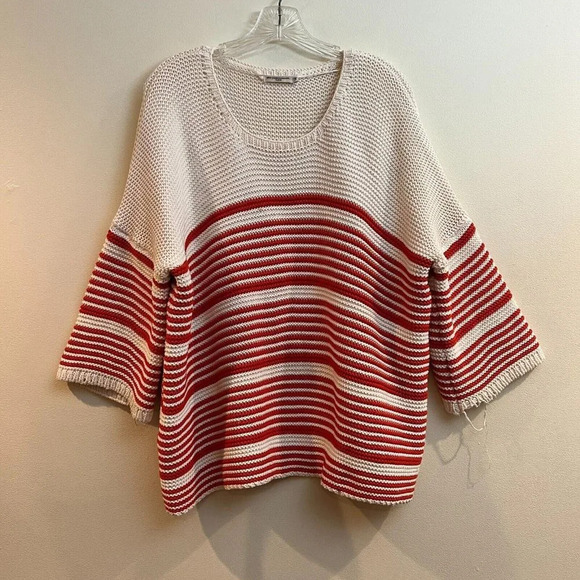 Mes Demoiselles 100% Cotton Knit Striped Wide Quarter Sleeve Pullover Sweater TU - Picture 4 of 12